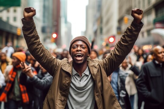 A man at a black live matter social protest. AI generated, human enhanced