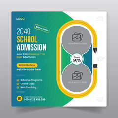 School admission social media post  and back to school promotion web banner template