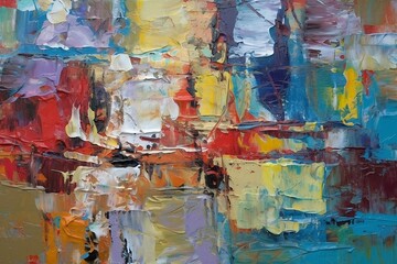 A close-up shot of a textured background created using light brush painting techniques, with abstract color splashes that represent all seasons