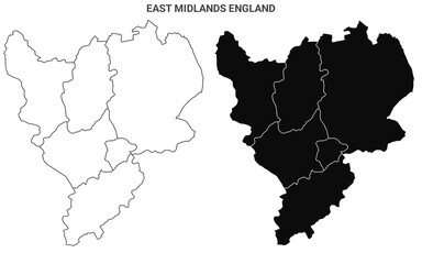 East Midlands England Administrative Map Set - blank counties or boroughs outline