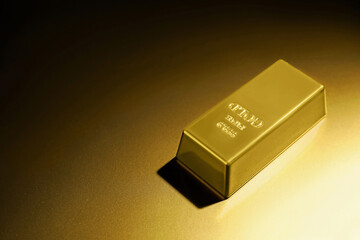 Shiny gold bar on color background, space for text