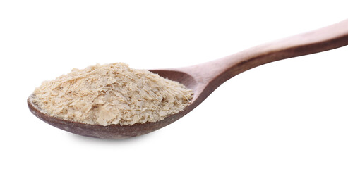 Brewer's yeast flakes in spoon isolated on white