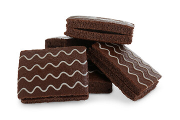 Delicious chocolate sponge cakes isolated on white