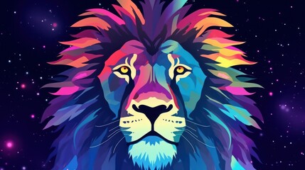 Majesty Lion in neon colours background