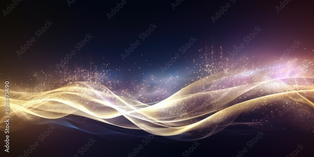 Poster wavy abstract shapes with glittering effect. generative ai aig21.