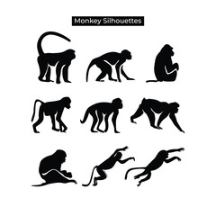 Monkey animal silhouette collection vector