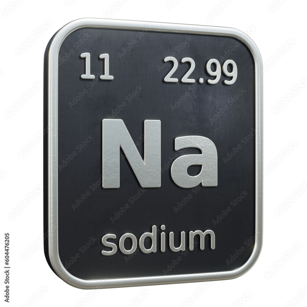 Fototapete Three-dimensional icon of the chemical element of Sodium isolated on transparent background. 3D rendering
