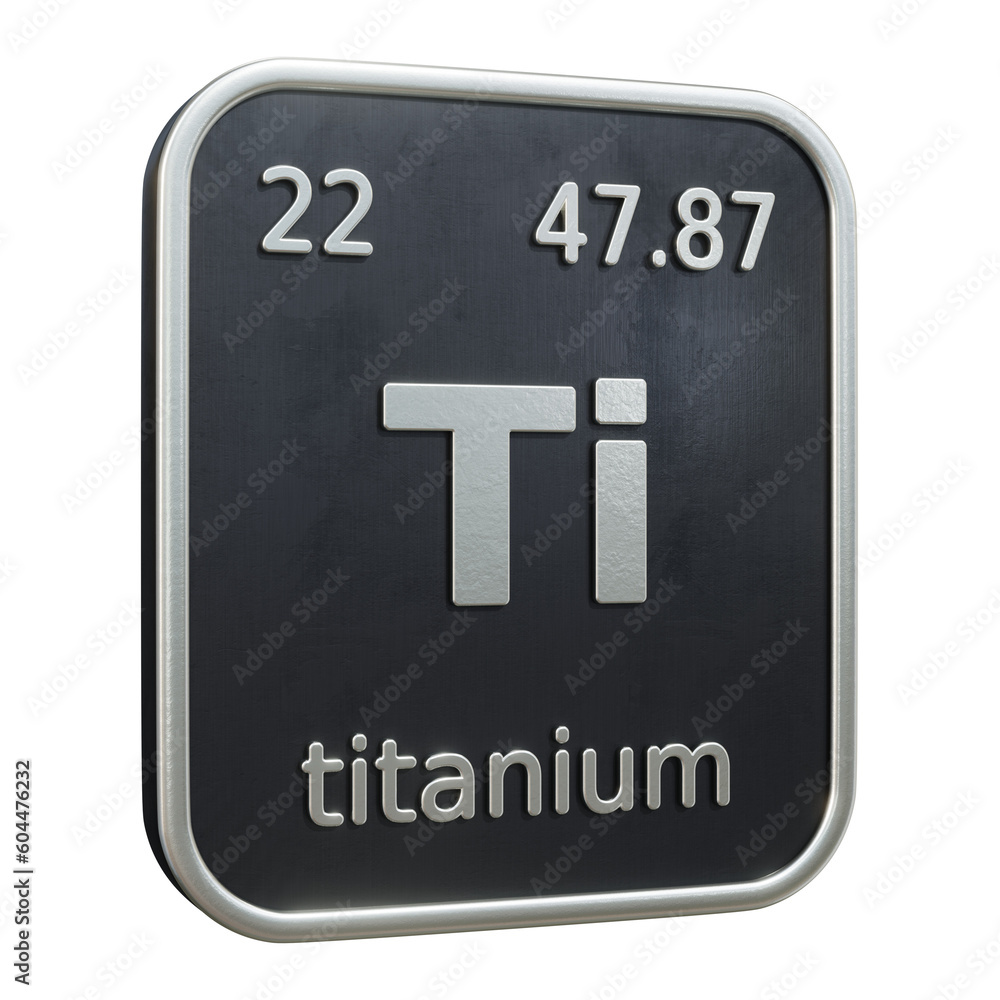 Poster three-dimensional icon of the chemical element of titanium isolated on transparent background. 3d re