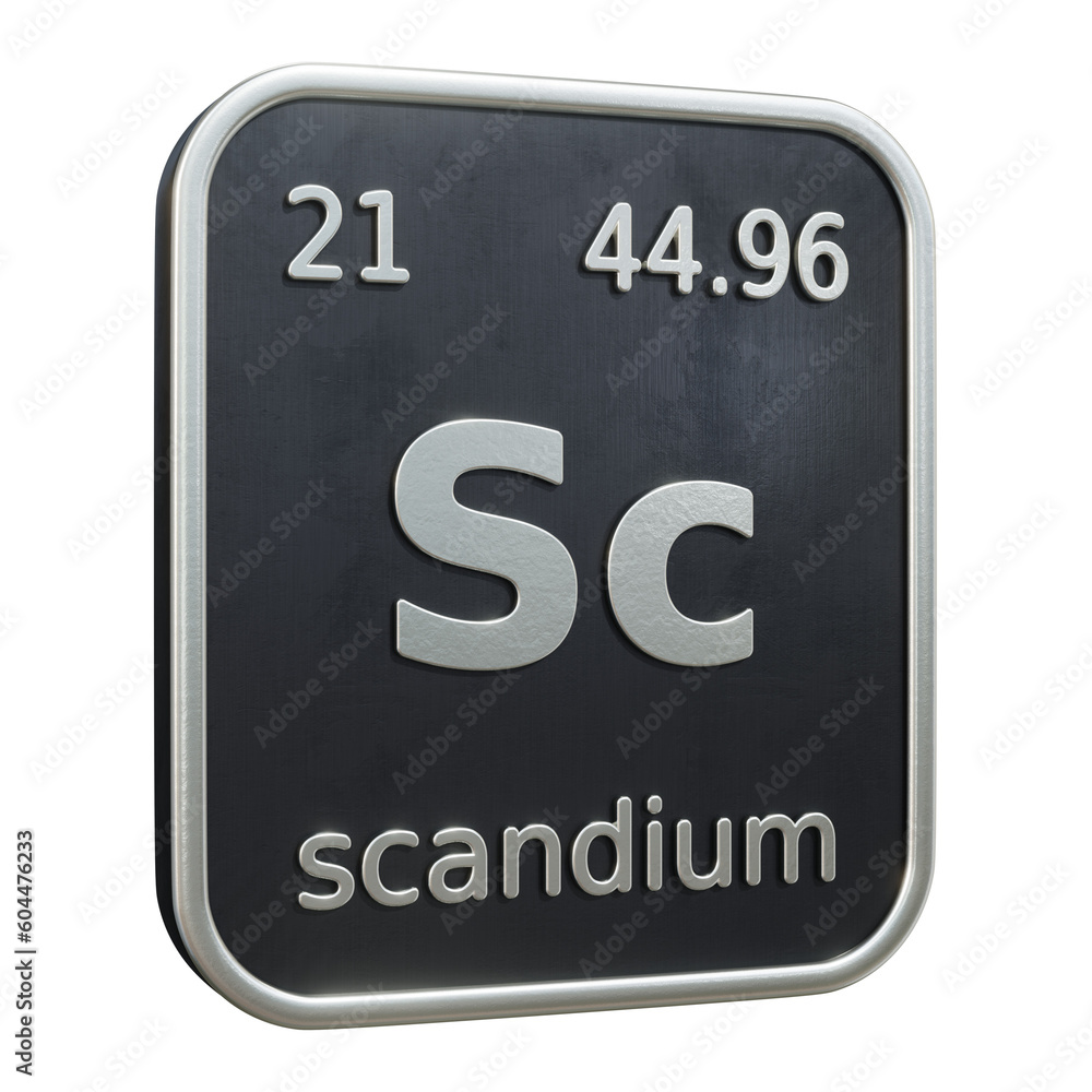 Poster three-dimensional icon of the chemical element of scandium isolated on transparent background. 3d re