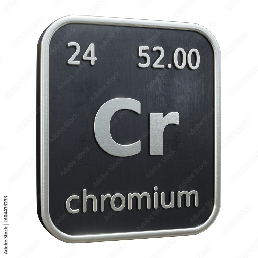 Poster three-dimensional icon of the chemical element of chromium isolated on transparent background. 3d re