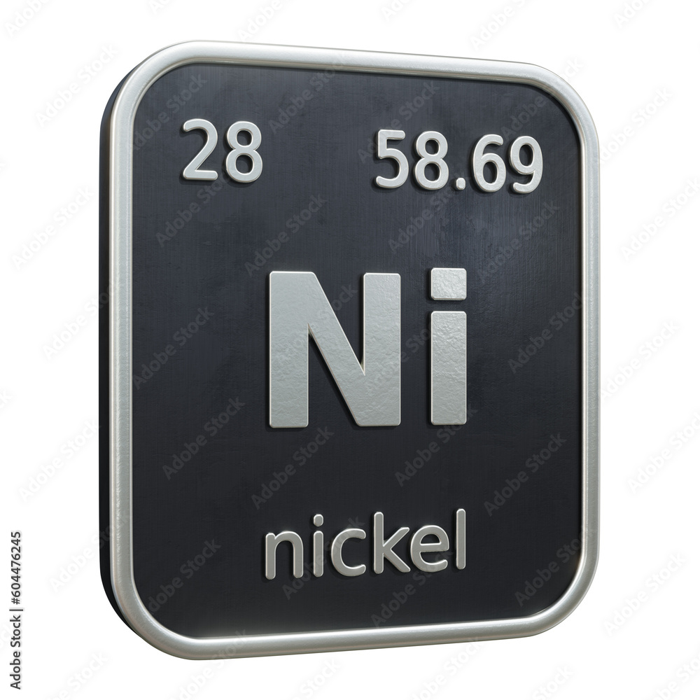 Fototapete Three-dimensional icon of the chemical element of Nickel isolated on transparent background. 3D rendering