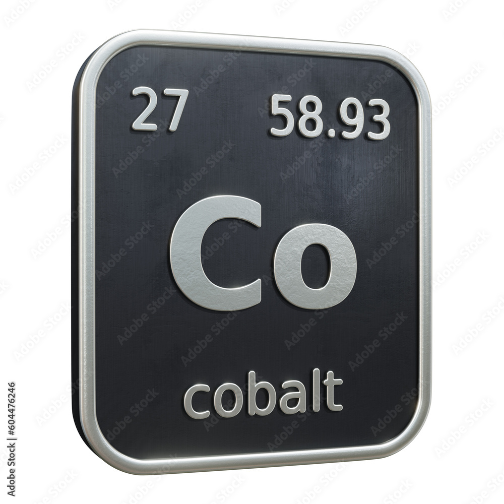 Fototapete three-dimensional icon of the chemical element of cobalt isolated on transparent background. 3d rend