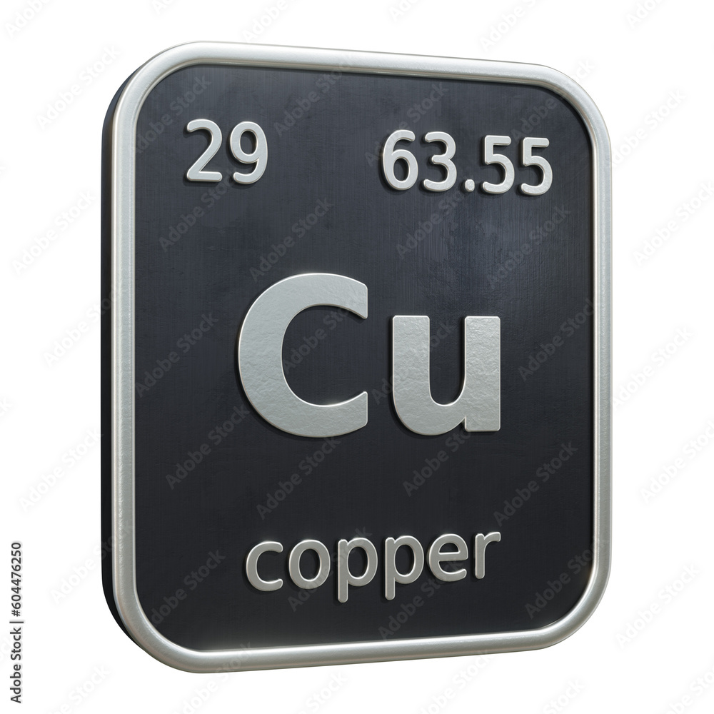 Fototapete Three-dimensional icon of the chemical element of Copper isolated on transparent background. 3D rendering