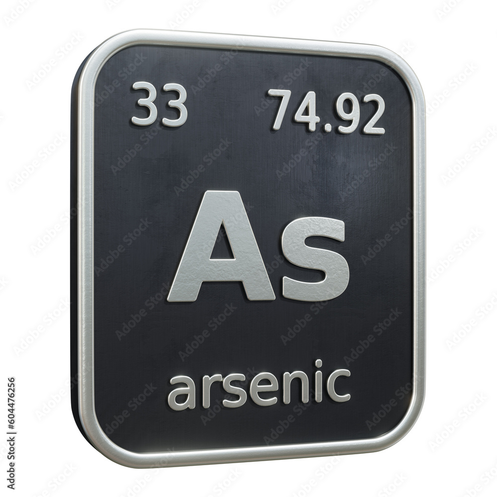 Poster three-dimensional icon of the chemical element of arsenic isolated on transparent background. 3d ren