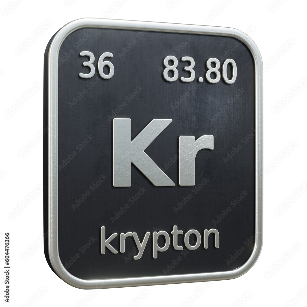 Poster three-dimensional icon of the chemical element of krypton isolated on transparent background. 3d ren