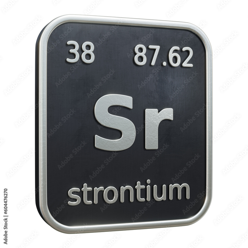 Poster three-dimensional icon of the chemical element of strontium isolated on transparent background. 3d r