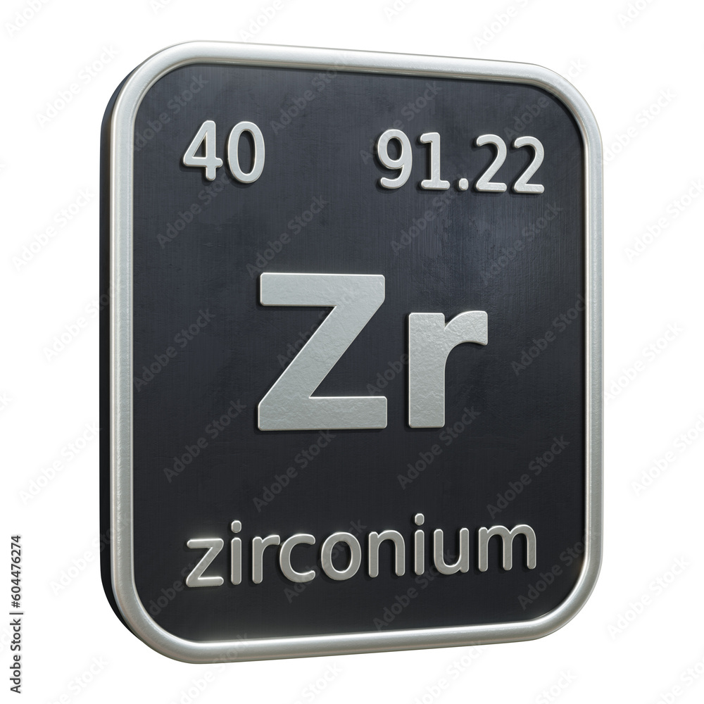 Poster three-dimensional icon of the chemical element of zirconium isolated on transparent background. 3d r