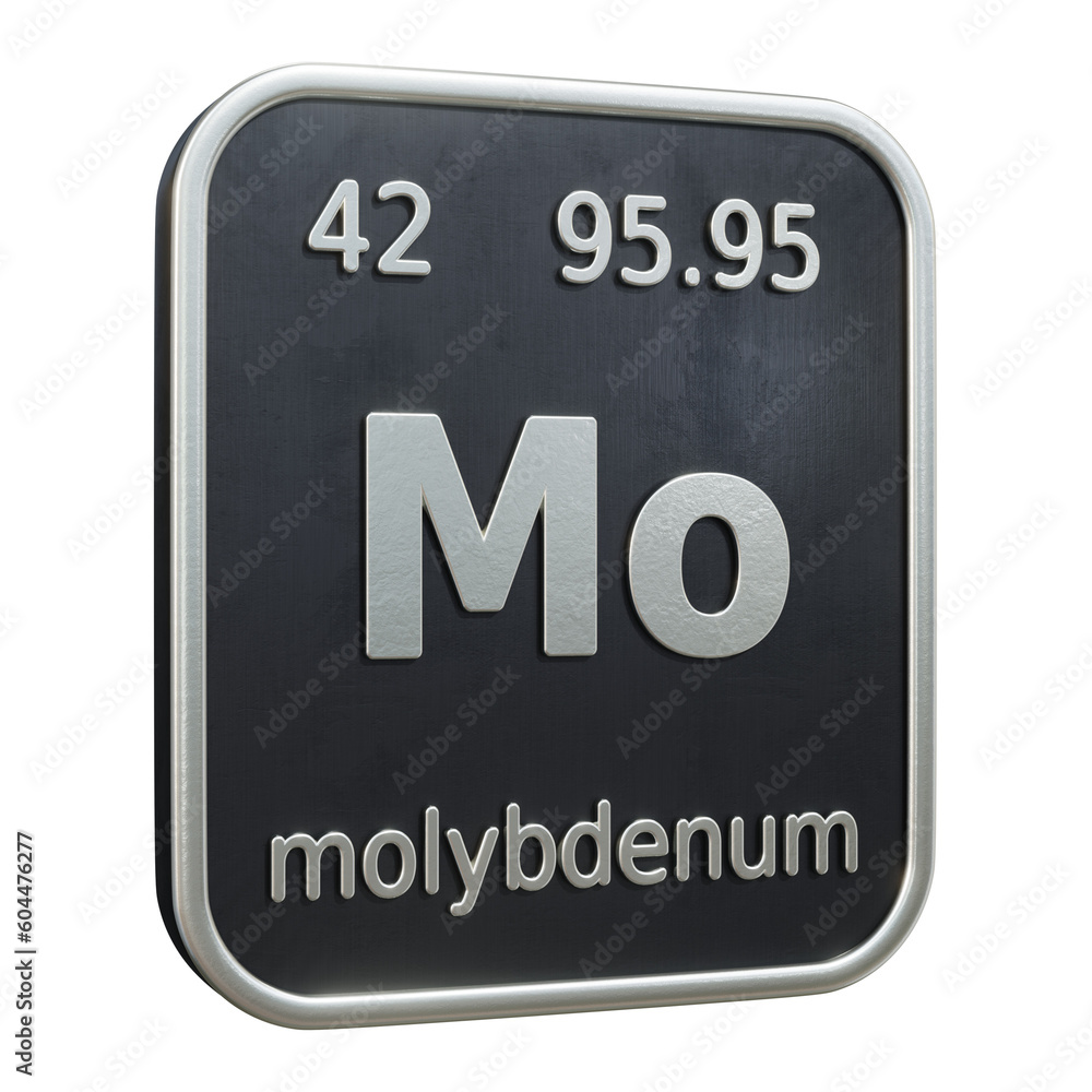 Poster three-dimensional icon of the chemical element of molybdenum isolated on transparent background. 3d 