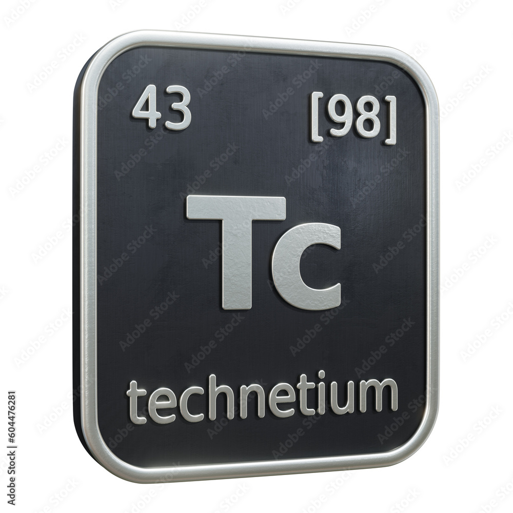 Poster three-dimensional icon of the chemical element of technetium isolated on transparent background. 3d 
