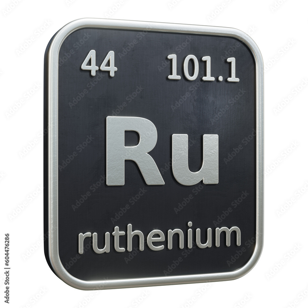 Poster three-dimensional icon of the chemical element of ruthenium isolated on transparent background. 3d r