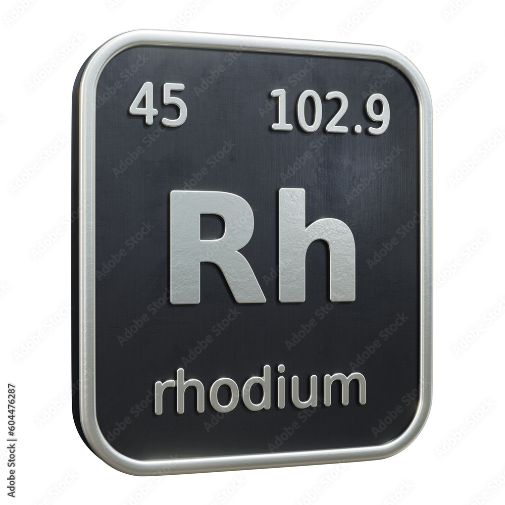 Poster three-dimensional icon of the chemical element of rhodium isolated on transparent background. 3d ren