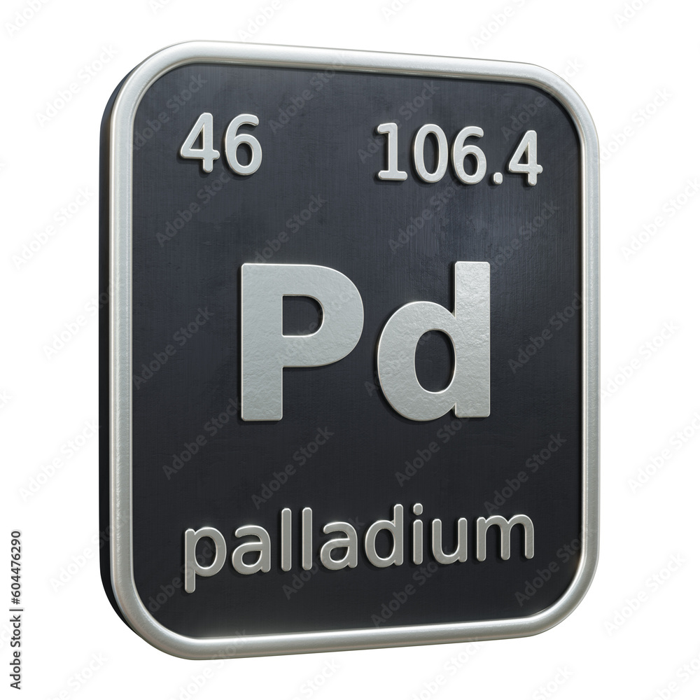 Poster three-dimensional icon of the chemical element of palladium isolated on transparent background. 3d r