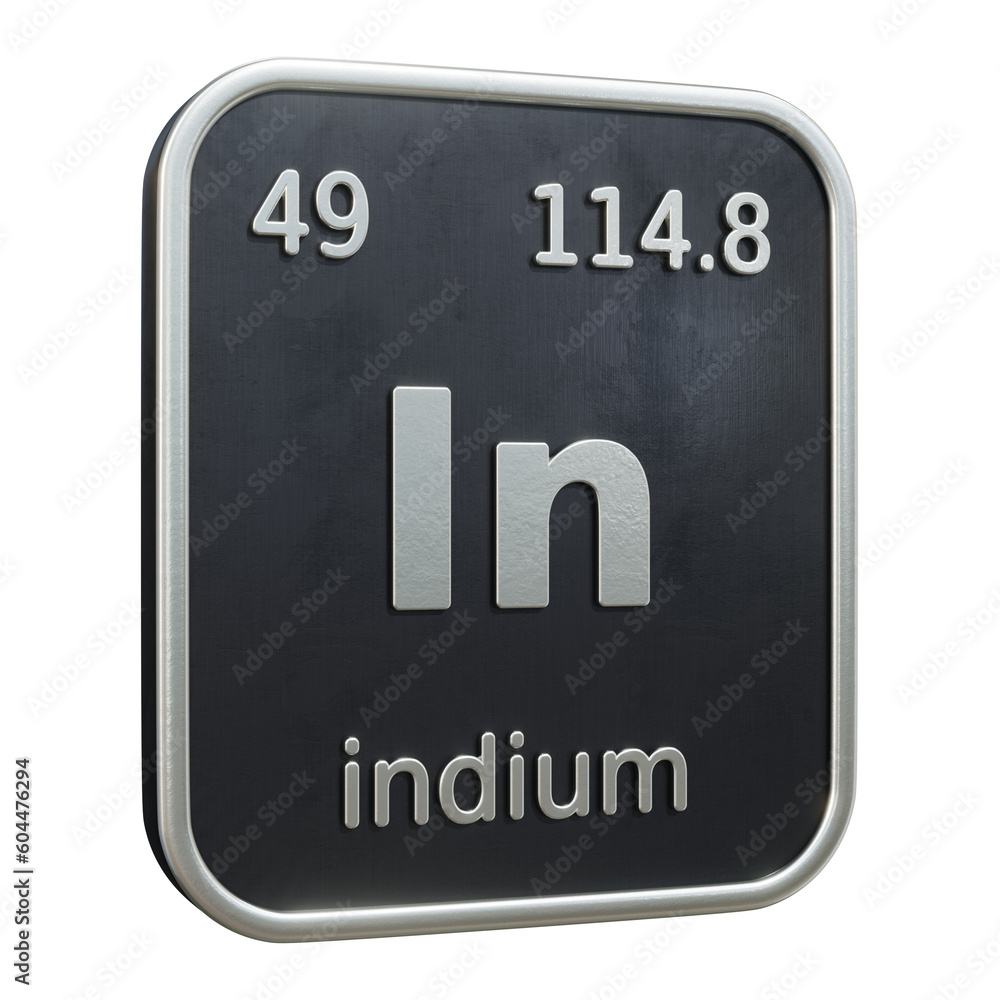 Poster three-dimensional icon of the chemical element of indium isolated on transparent background. 3d rend