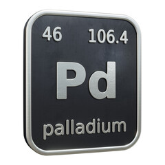 Three-dimensional icon of the chemical element of Palladium isolated on transparent background. 3D rendering