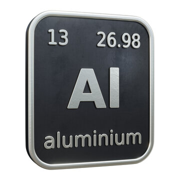 Three-dimensional icon of the chemical element of Aluminium isolated on transparent background. 3D rendering