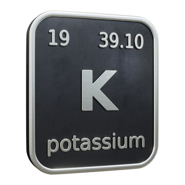 Three-dimensional icon of the chemical element of Potassium isolated on transparent background. 3D rendering