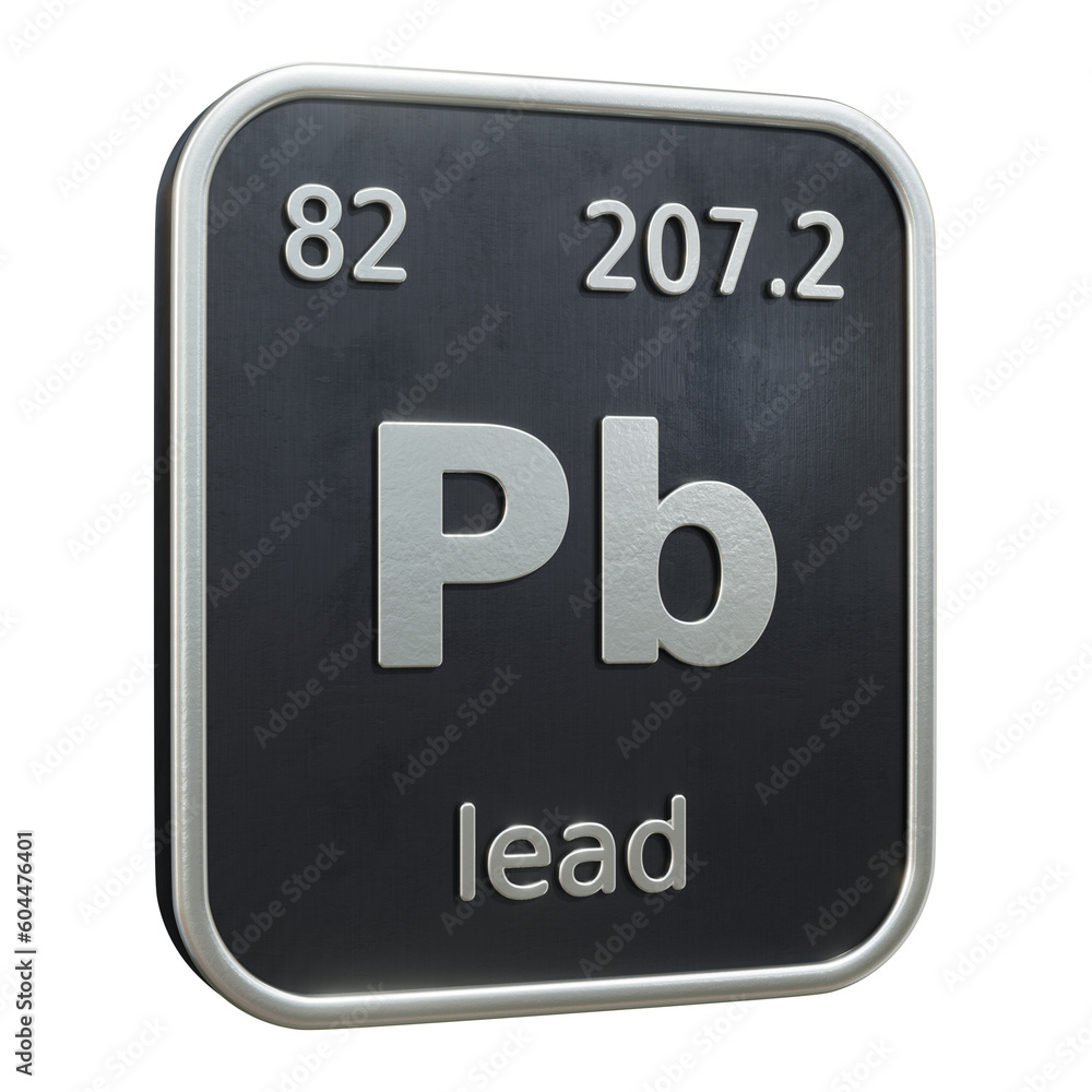 Poster three-dimensional icon of the chemical element of lead isolated on transparent background. 3d render