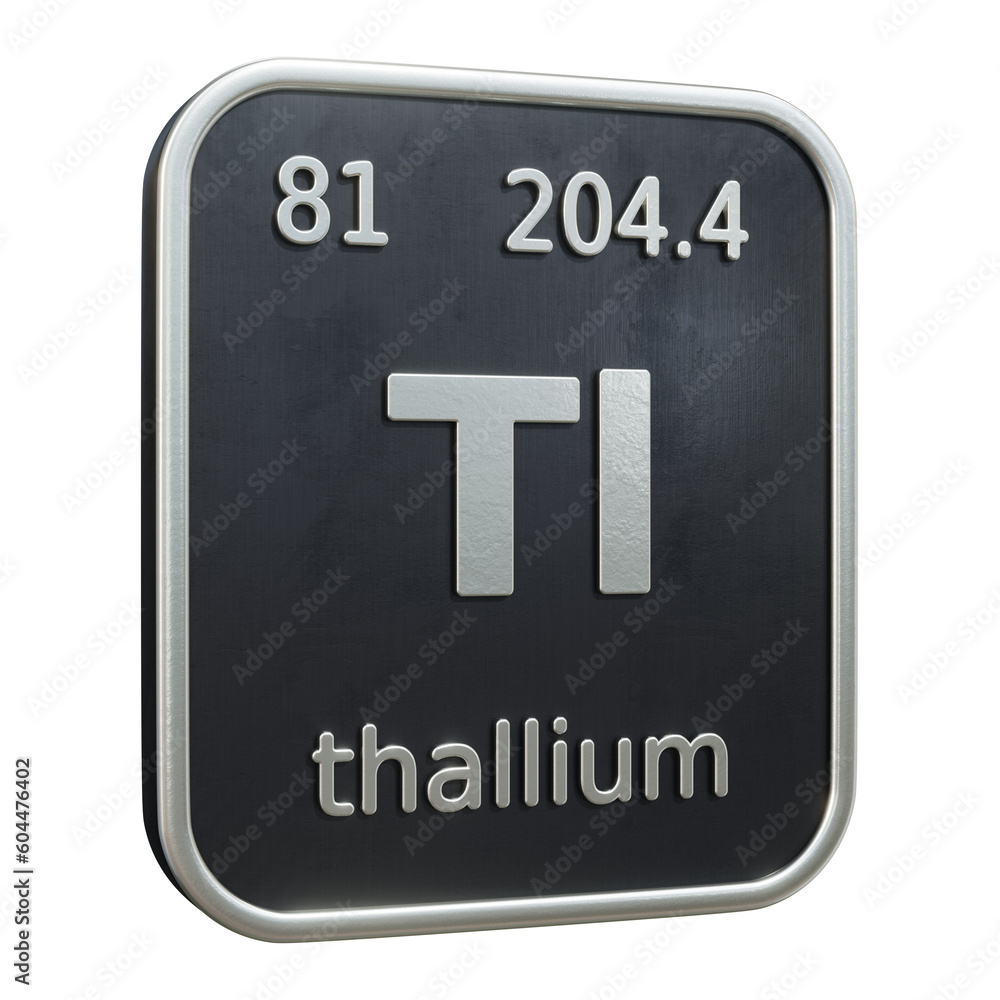 Poster three-dimensional icon of the chemical element of thallium isolated on transparent background. 3d re