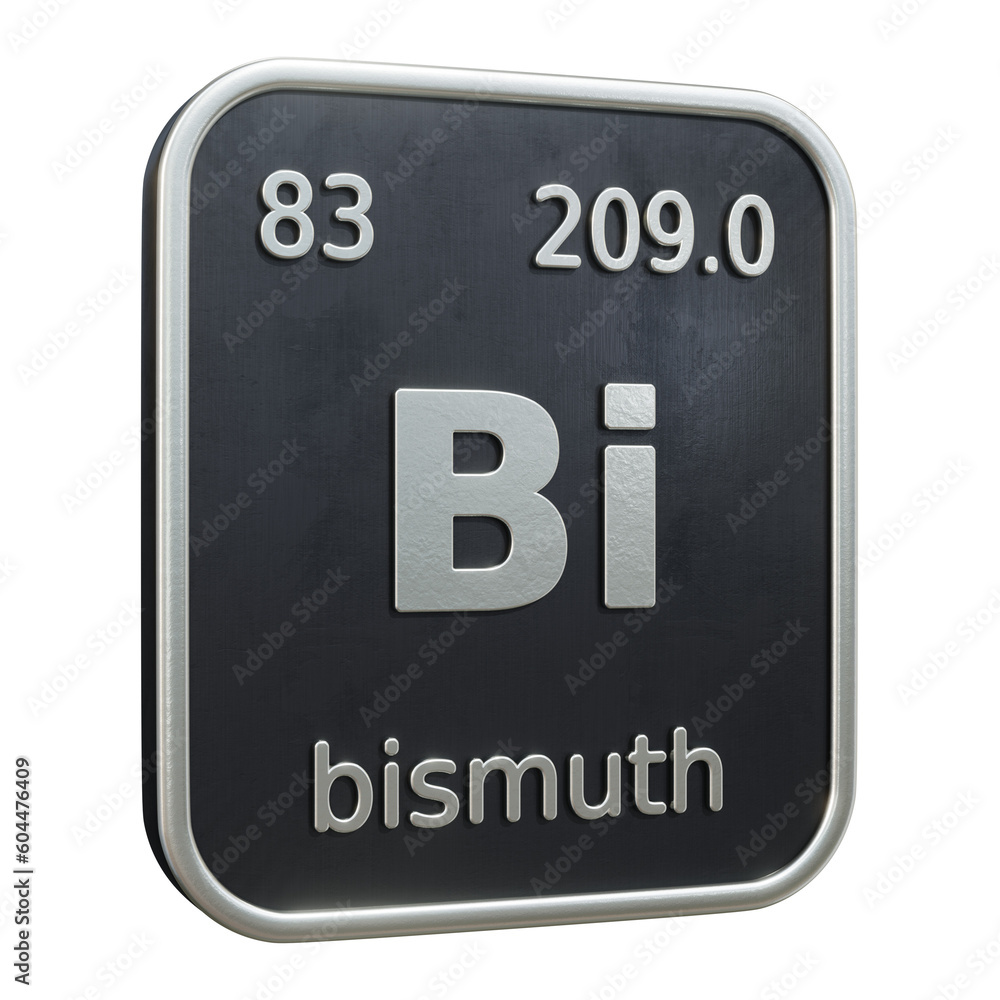 Poster three-dimensional icon of the chemical element of bismuth isolated on transparent background. 3d ren