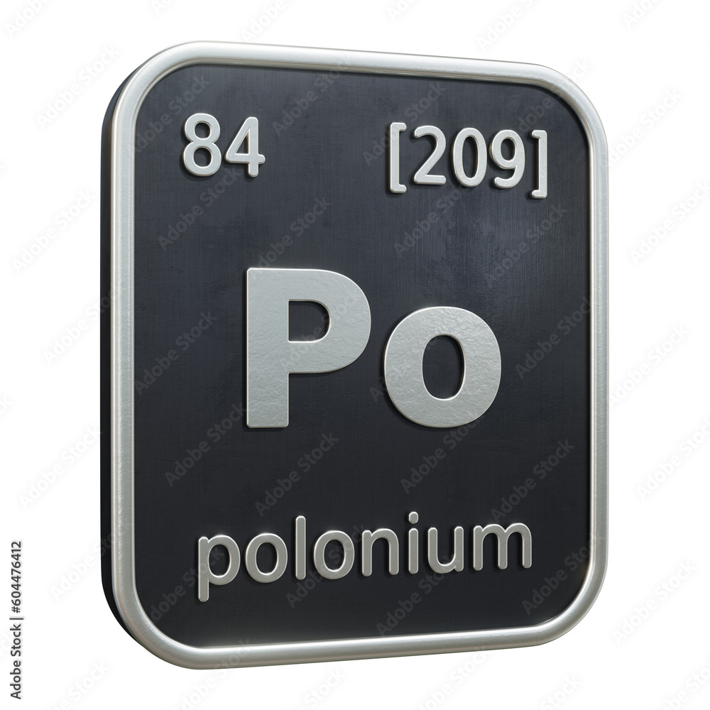 Poster three-dimensional icon of the chemical element of polonium isolated on transparent background. 3d re