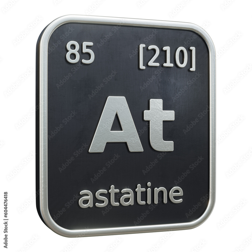 Poster three-dimensional icon of the chemical element of astatine isolated on transparent background. 3d re