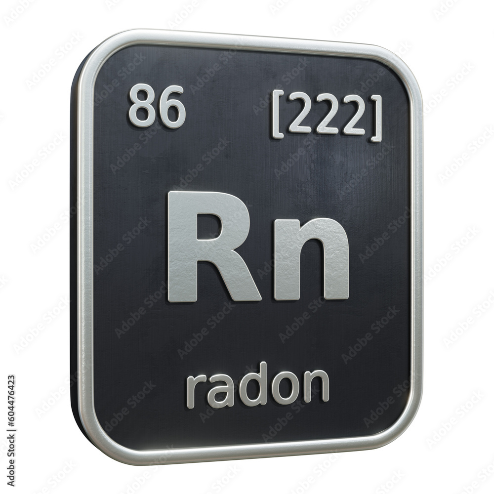 Poster three-dimensional icon of the chemical element of radon isolated on transparent background. 3d rende