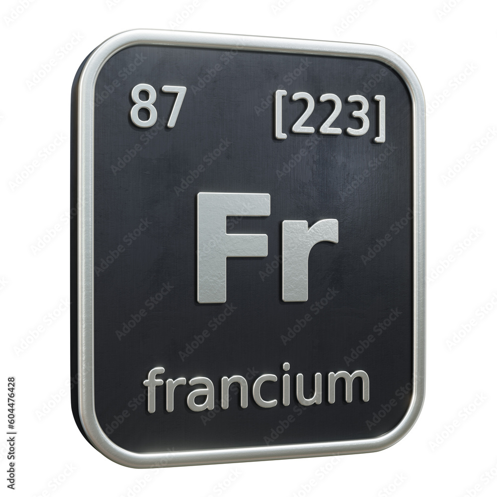 Poster three-dimensional icon of the chemical element of francium isolated on transparent background. 3d re