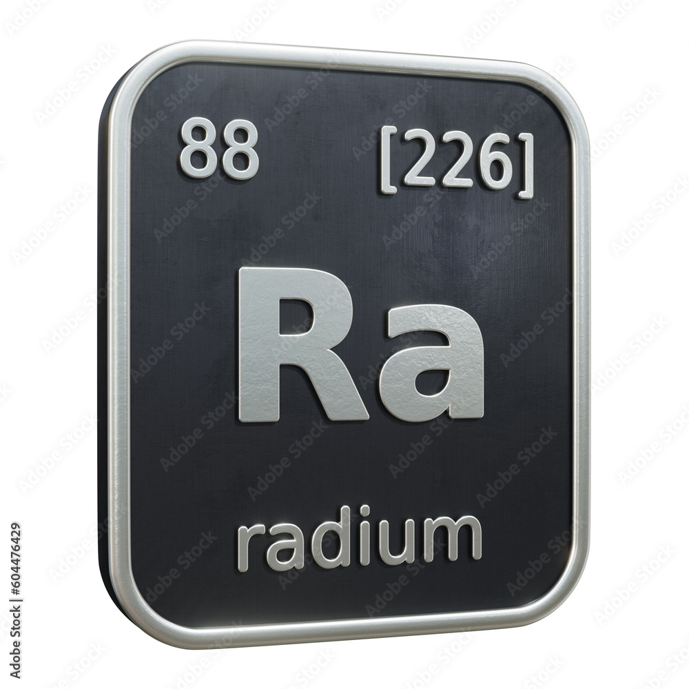 Poster three-dimensional icon of the chemical element of radium isolated on transparent background. 3d rend