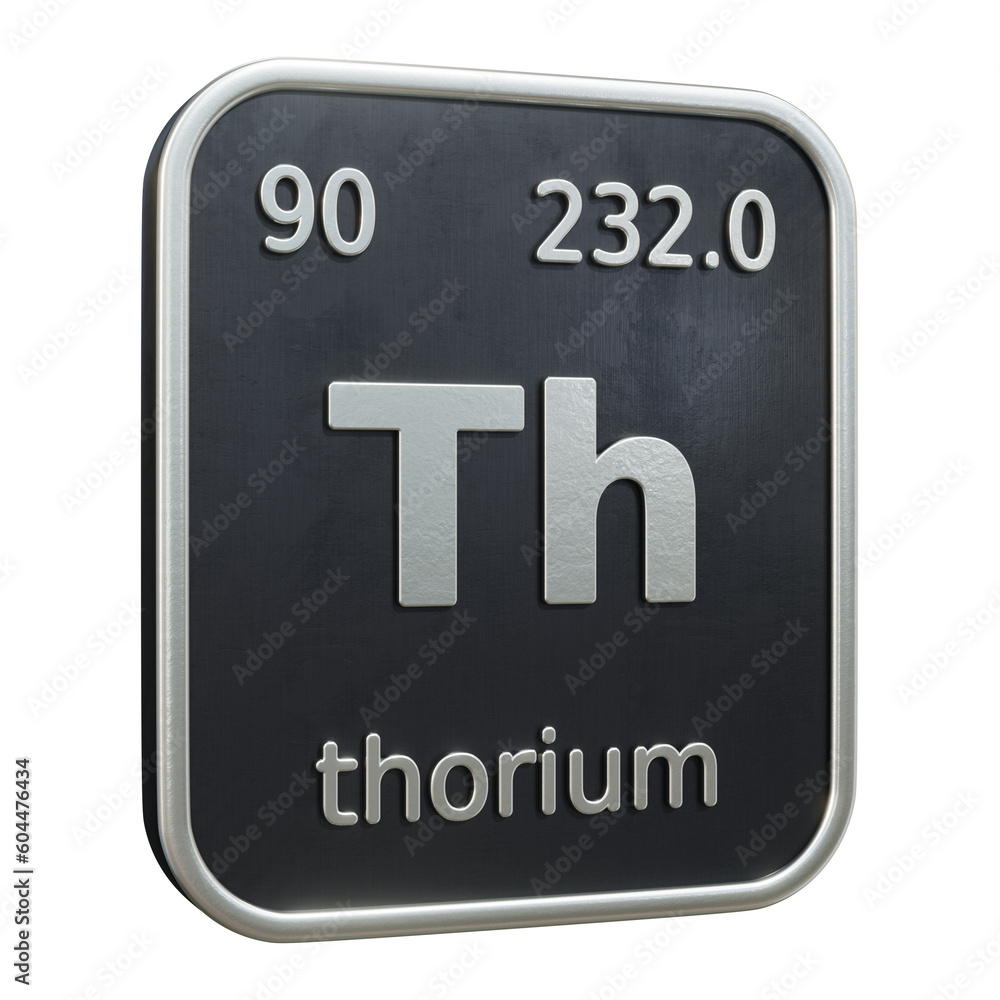 Poster three-dimensional icon of the chemical element of thorium isolated on transparent background. 3d ren