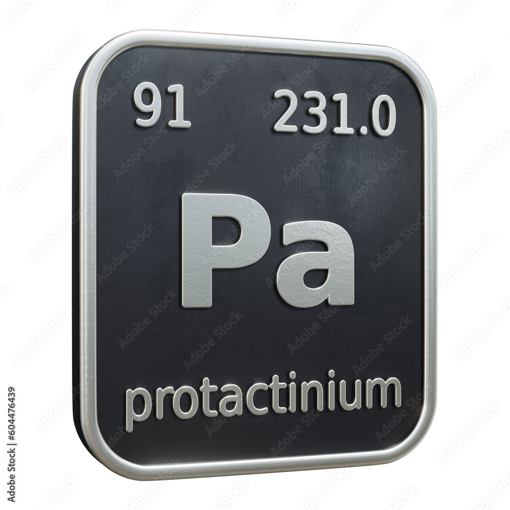 Poster three-dimensional icon of the chemical element of protactinium isolated on transparent background. 3