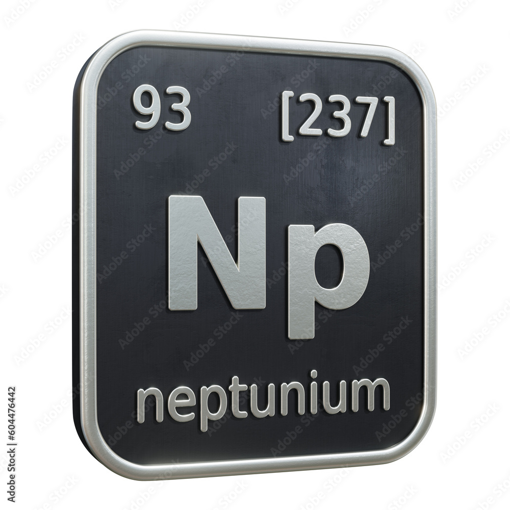 Poster three-dimensional icon of the chemical element of neptunium isolated on transparent background. 3d r