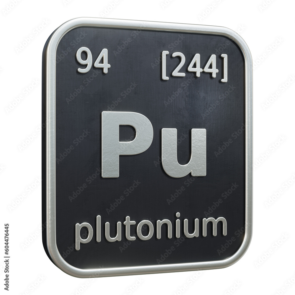 Poster three-dimensional icon of the chemical element of plutonium isolated on transparent background. 3d r