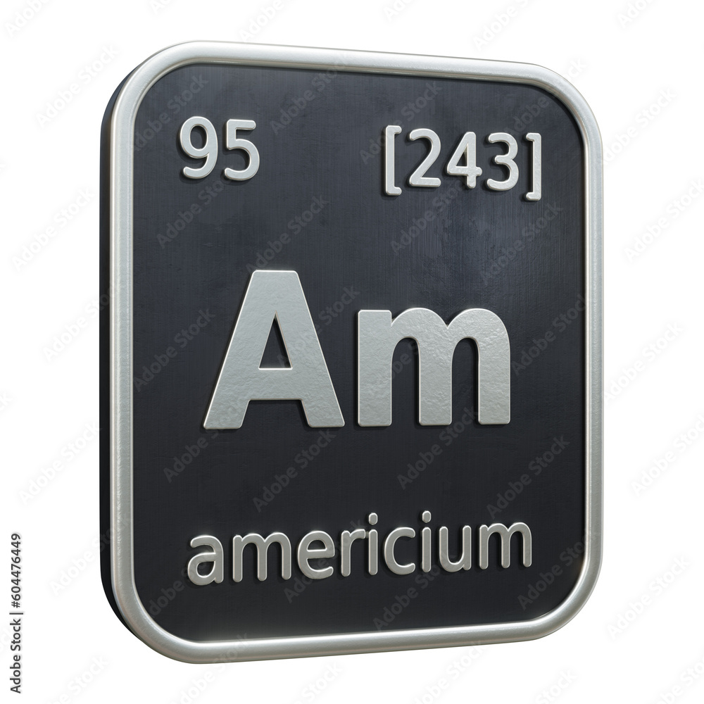 Poster three-dimensional icon of the chemical element of americium isolated on transparent background. 3d r