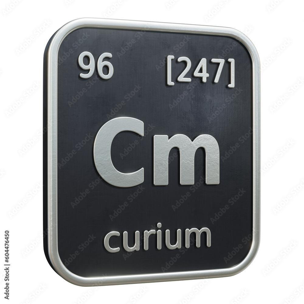 Poster three-dimensional icon of the chemical element of curium isolated on transparent background. 3d rend