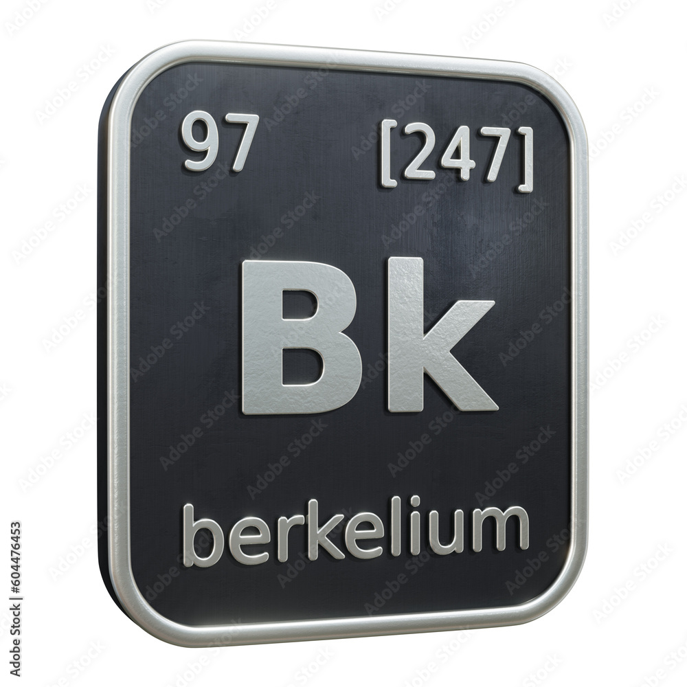 Poster three-dimensional icon of the chemical element of berkelium isolated on transparent background. 3d r