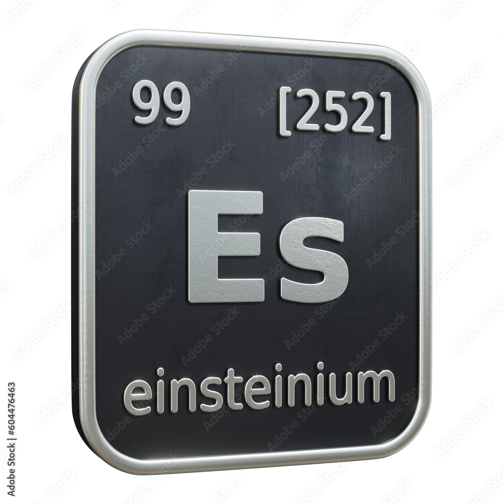 Poster three-dimensional icon of the chemical element of einsteinium isolated on transparent background. 3d
