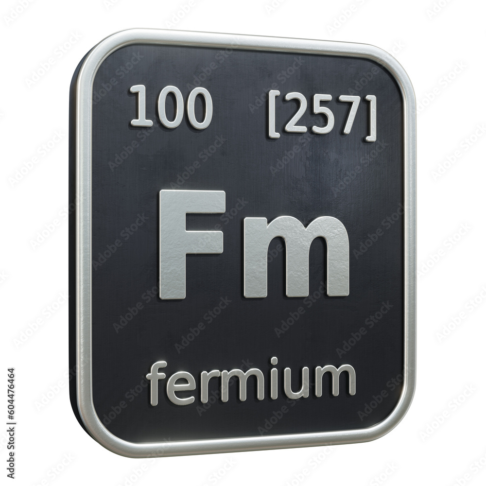 Poster three-dimensional icon of the chemical element of fermium isolated on transparent background. 3d ren