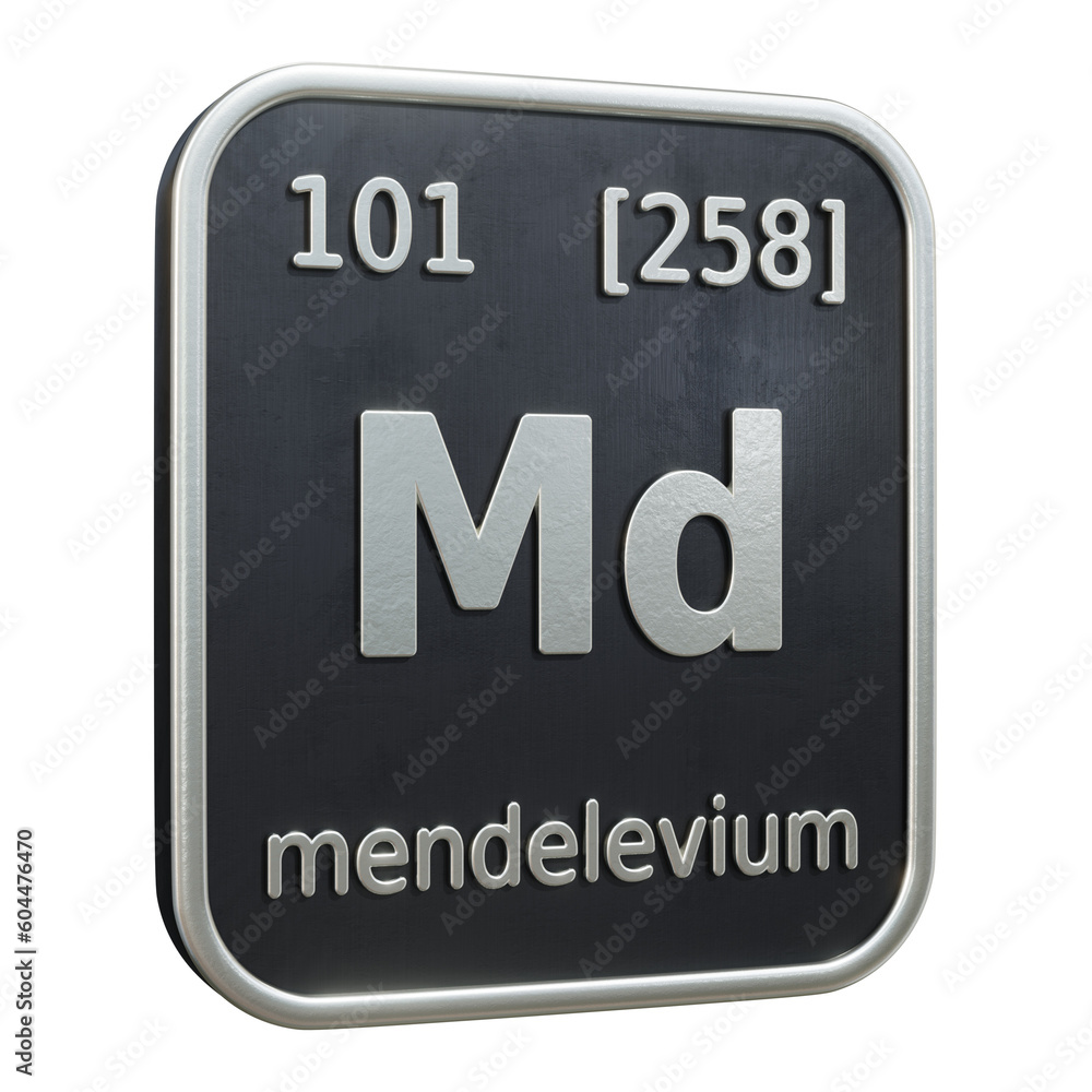 Poster three-dimensional icon of the chemical element of mendelevium isolated on transparent background. 3d