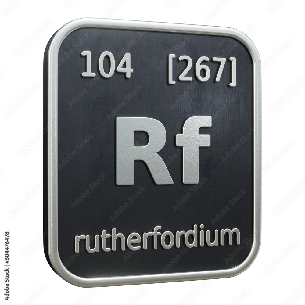 Poster three-dimensional icon of the chemical element of rutherfordium isolated on transparent background. 