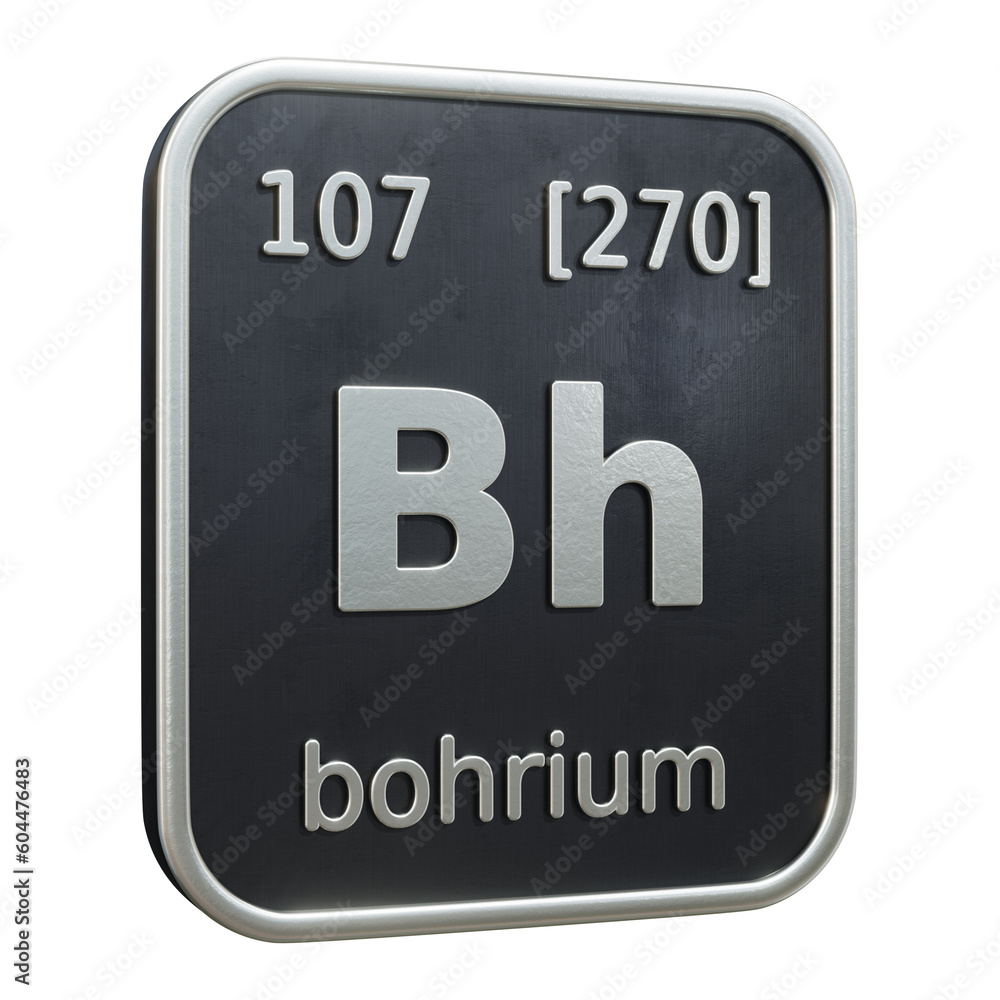 Aufkleber three-dimensional icon of the chemical element of bohrium isolated on transparent background. 3d ren